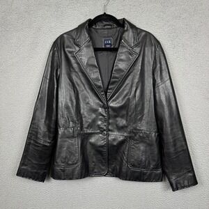 VTG Gap Leather Jacket Womens 16 Black Button‎ Blazer Minimalist Classic Y2K
